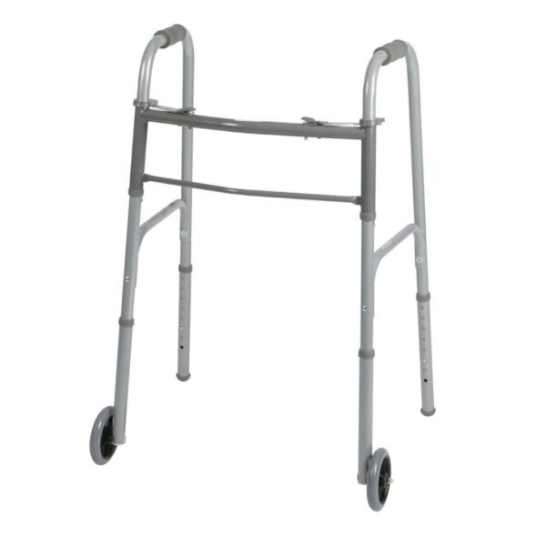 Medline Adult Two-Button Folding Walker with 5” Wheels
